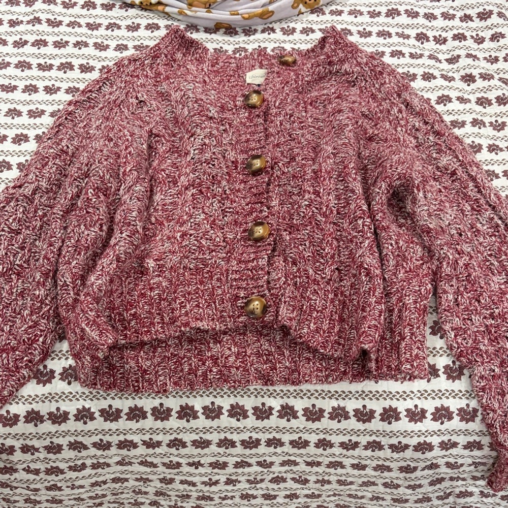 Universal Thread Marled Rose Red Button-Up Knit Cardigan